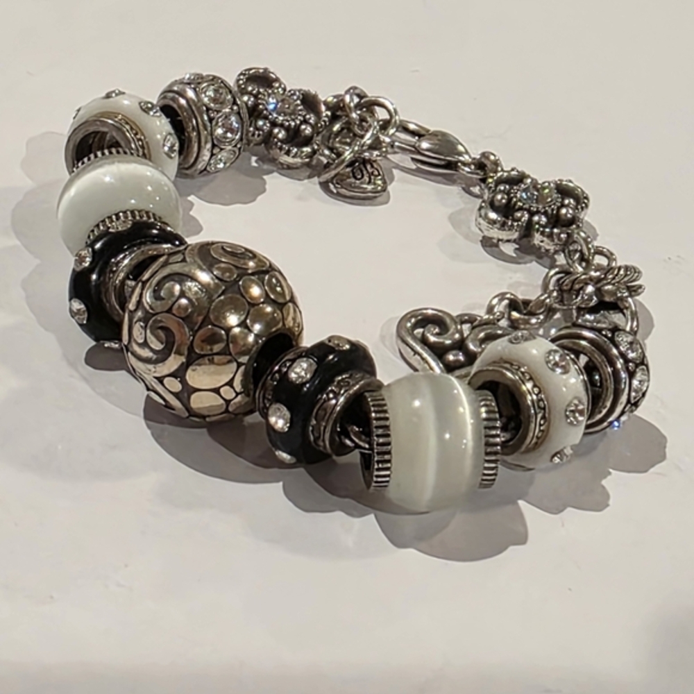 Brighton Loaded Silver‎ White And Black Crystal Charm Bracelet - Picture 5 of 11